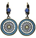 image for earring eurowire dangling Yoga blue antique brass (SS 24: carribean blue opal stone; hang-in small coloured designed round element)