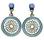 image for earring stud dangling Yoga blue antique brass (SS 24: carribean blue opal stone; hang-in small coloured designed round element)