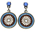 image for earring stud dangling Yoga blue antique brass (SS 24: carribean blue opal stone; hang-in small coloured designed round element)