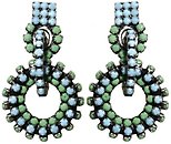 image for earring stud dangling Africanica green/turquoise antique silver (small; square & round elements with stones)