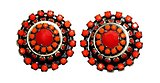 image for earring clip Africanica red/orange antique brass (medium round element with stones around)