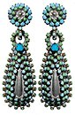 image for earring stud dangling Africanica green/turquoise antique silver (small; flower with hang-in teardrop-like element with stones)