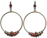 image for earring eurowire dangling Beduin red/orange antique brass (SS 24: lt.siam; hang-in small metal ring with several bended thread elements, stones & round rings)
