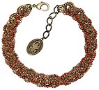 image for necklace collier Africanica red/orange antique brass (several double knot-like chain with stones)