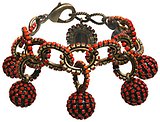 image for bracelet charming Africanica red/orange antique brass (several hang-in balls along a knot-like chain with stones)