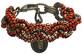 image for bracelet Africanica red/orange antique brass (several double knot-like chain with stones)