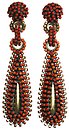 image for earring clip dangling Africanica red/orange antique brass (big; round & teardrop-like elements with stones in line)
