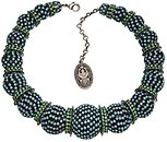 image for necklace collier Africanica green/turquoise antique silver (multiple ball elements with stones around)