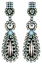 image for earring stud dangling Africanica green/turquoise antique silver (small; square & teardrop-like element with stones)