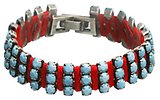 image for bracelet Africanica blue antique silver (3 rows PP 31: op. turquoise stones bended with red thread)
