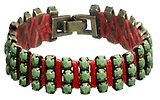 image for bracelet Africanica green antique silver (3 rows PP 31: op. green stones bended with red thread)