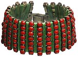 image for bracelet Africanica red antique brass (7 rows PP 31: op. red stones bended with green thread)