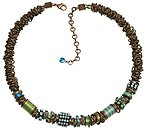 image for necklace Beduin blue/green antique silver (several bended thread elements, beads & stones along half an oval-like chain neckline)
