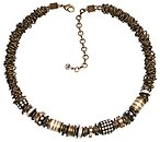 image for necklace Beduin white antique silver (several bended thread elements, beads & stones along half an oval-like chain neckline)