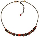 image for necklace Beduin red/orange antique brass (several bended thread elements, beads, stones & round rings half along a 2 lines chain neckline)