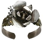 image for bracelet bangle A Rose is a Rose is a Rose white antique silver (medium rose metal flower, coloured leaves & flower pistils together)