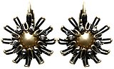 image for earring eurowire Chrysanthemum brown antique brass (floral bended wire with 8 mm coloured pearl & PP 10: crystal metallic gold around)