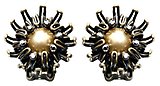 image for earring clip Chrysanthemum brown antique brass (floral bended wire with 8 mm coloured pearl & PP 10: crystal metallic gold around)