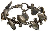 image for bracelet Blossoms of the Past white Very Light Antique Brass (coloured metal leaves with crystal silver shade stones)
