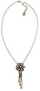 image for necklace pendant Blossoms of the Past white Very Light Antique Brass (small coloured metal flower with stone hang-in bended leaves, chain & pearls; chain neckline)