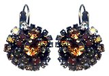 image for earring eurowire Las Vegas brown antique brass (round element with SS 29: lt.smoked topaz in the centre & different stones around)