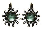 image for earring eurowire Chrysanthemum green antique brass (floral bended wire with 9 mm coloured stone & PP 10: fern green around)