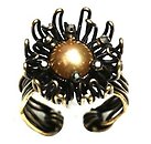 image for ring Chrysanthemum brown antique brass (floral bended wire with 8 mm coloured pearl & PP 10: crystal metallic gold around)
