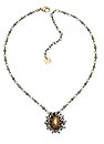 image for necklace Chrysanthemum brown antique brass (floral bended wire with 11X16 mm coloured pearl & PP 10: crystal metallic gold around; chain with stone neckline)