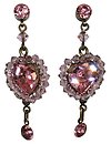image for earring stud dangling Heart pink antique brass (SS 24: lt.rose; diamond-cut beads connector, bended heart & SS 24: lt.rose tutui)