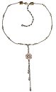 image for necklace-Y Beaded Lights beige antique brass (flower in the centre with 3 hang-ins; chain & pearl neckline)