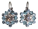 image for earring eurowire Beaded Lights blue antique silver (SS 29: black diamond, PP 24: indian sapphire; bended with aquamarine satin diamond-cut beads)