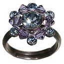 image for ring Beaded Lights blue antique silver (SS 29: indian sapphire, PP 24: black diamond; bended with violet satin diamond-cut beads)
