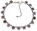 image for necklace Beaded Lights brown/violet antique brass (17 diamond-cut beads bended small flowers along the neckline)