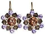 image for earring eurowire Beaded Lights brown/violet antique brass (SS 29: lt.smoked topaz, PP 24: violet; bended with smoky quartz satin diamond-cut beads)