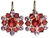 image for earring eurowire Beaded Lights coralline/light rose antique brass (SS 29: padparadscha, PP 24: lt.amethyst; bended with padparadscha satin diamond-cut beads)