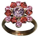 image for ring Beaded Lights coralline/light rose antique brass (SS 29: lt.amethyst, PP 24: lt.rose; bended with indian red satin diamond-cut beads)