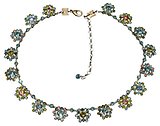 image for necklace Beaded Lights green/brown antique brass (17 diamond-cut beads bended small flowers along the neckline)