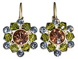 image for earring eurowire Beaded Lights green/brown antique brass (SS 29: lt.colorado topaz, PP 24: indian sapphire; bended with olivine diamond-cut beads)