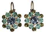 image for earring eurowire Beaded Lights green/brown antique brass (SS 29: indian sapphire, PP 24: khaki; bended with erinite diamond-cut beads)
