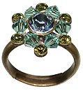 image for ring Beaded Lights green/brown antique brass (SS 29: indian sapphire, PP 24: khaki; bended with erinite diamond-cut beads)