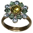 image for ring Beaded Lights green/brown antique brass (SS 29: khaki, PP 24: indian sapphire; bended with erinite satin diamond-cut beads)