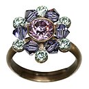 image for ring Beaded Lights pastel multi antique brass (SS 29: lt.amethyst, PP 24: chrysolite; bended with tanzanite satin diamond-cut beads)