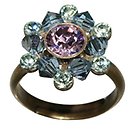 image for ring Beaded Lights pastel multi antique brass (SS 29: lt.amethyst, PP 24: chrysolite; bended with indicolite satin diamond-cut beads)