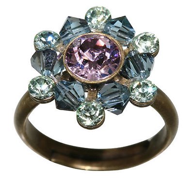 image for ring Beaded Lights pastel multi   SS 29: lt.amethyst, PP 24: chrysolite; bended with indicolite satin diamond-cut beads