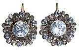 image for earring eurowire Beaded Lights light blue antique brass (SS 39: lt.azore & PP 24: indian sapphire; bended with black diamond satin diamond-cut beads)