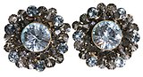 image for earring stud Beaded Lights light blue antique brass (SS 39: lt.azore & PP 24: indian sapphire; bended with black diamond satin diamond-cut beads)