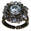 image for ring Beaded Lights light blue antique brass (SS 39: lt.azore & PP 24: indian sapphire; bended with black diamond satin diamond-cut beads)