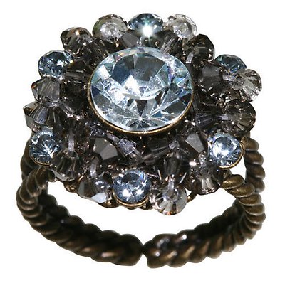 image for ring Beaded Lights light blue   SS 39: lt.azore & PP 24: indian sapphire; bended with black diamond satin diamond-cut beads