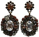 image for earring stud dangling Las Vegas brown antique brass (flower-like stones element with hang-in 14 mm crystal satin in the centre with different stones around)