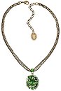 image for necklace pendant Las Vegas green antique brass (14 mm fern green with different stones around on 2 lines chain neckline)